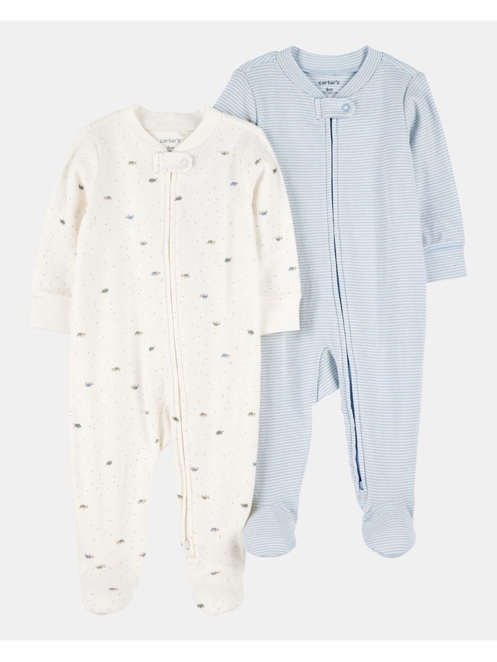 Carter's 2-Pack Footed One-Pieces in Light Blue & Cream